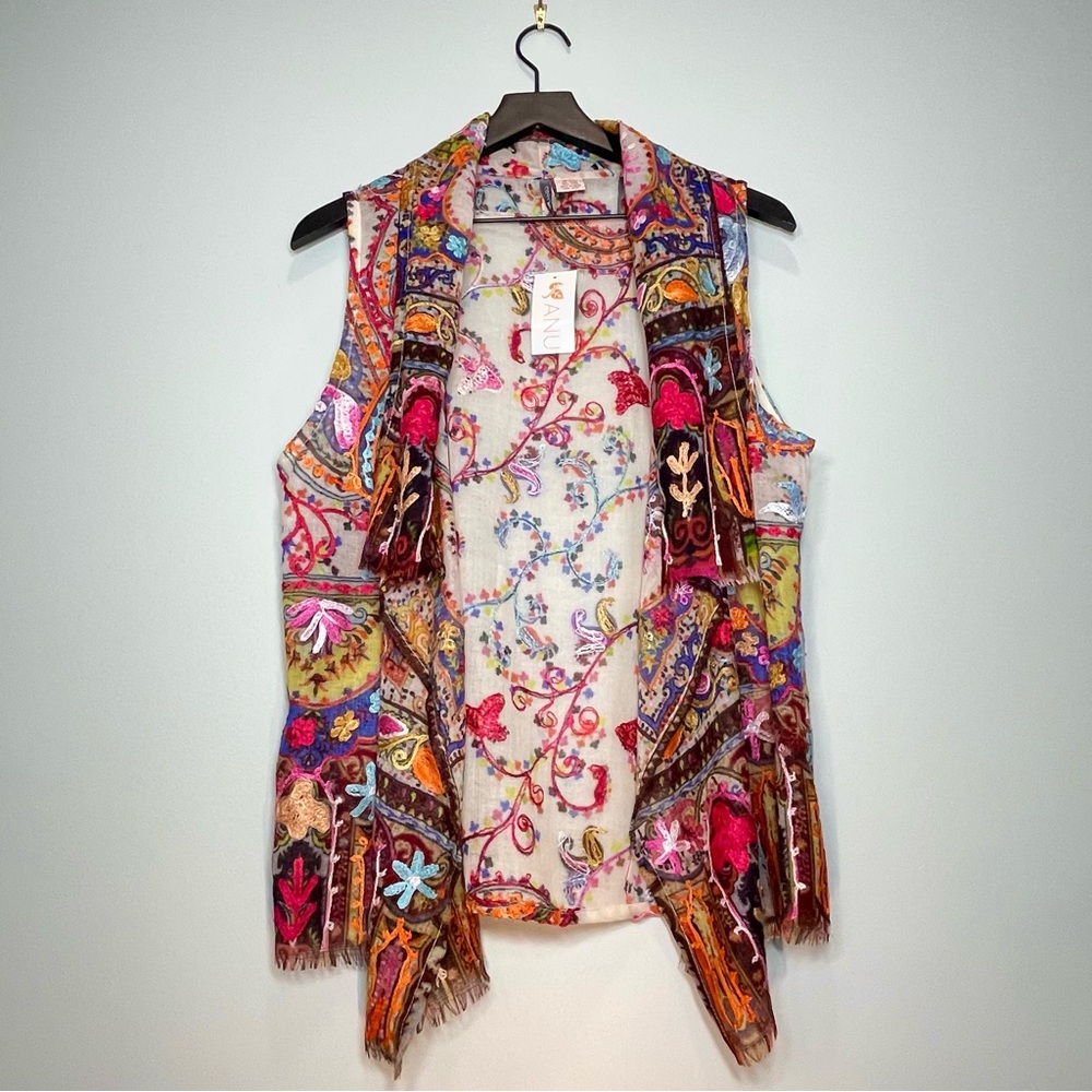 NWOT ANU Embroidered Floral Colorful Boho Handkerchief Cardigan Wool Size SM-MED